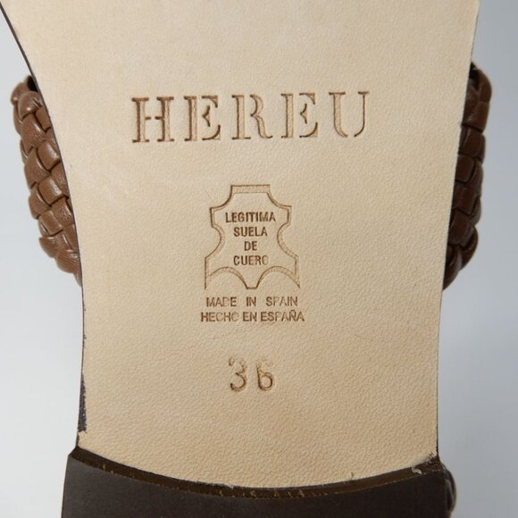 HEREU Serra Woven Square Toe Flat Sandals Size 36 5.5 Brown Leather NEW - Picture 14 of 16